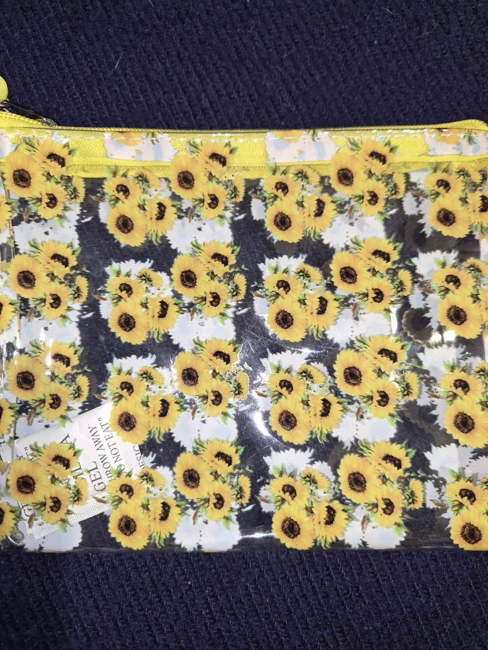 Small Sunflower Clear Vinyl Zipper Pouch - Yellow Trim